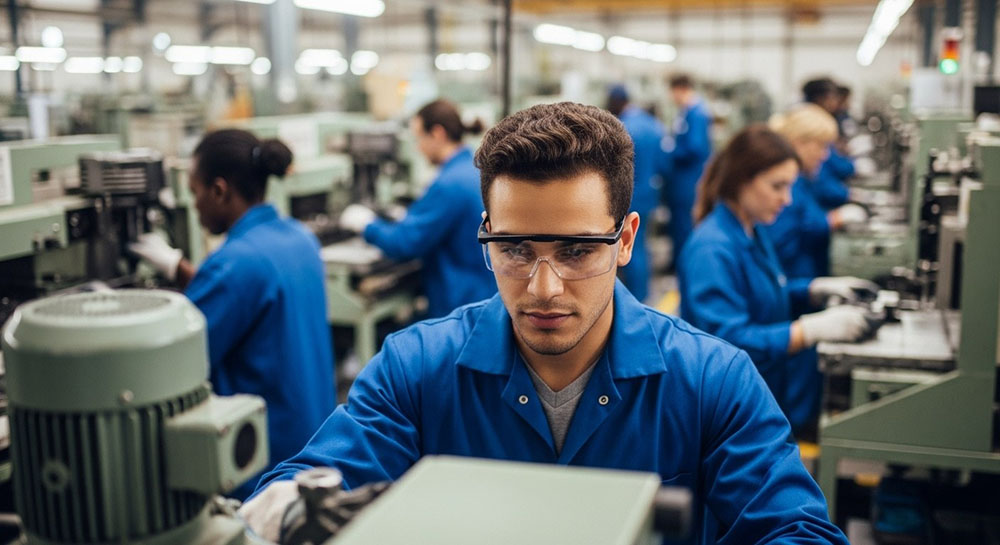 A worker is working hard